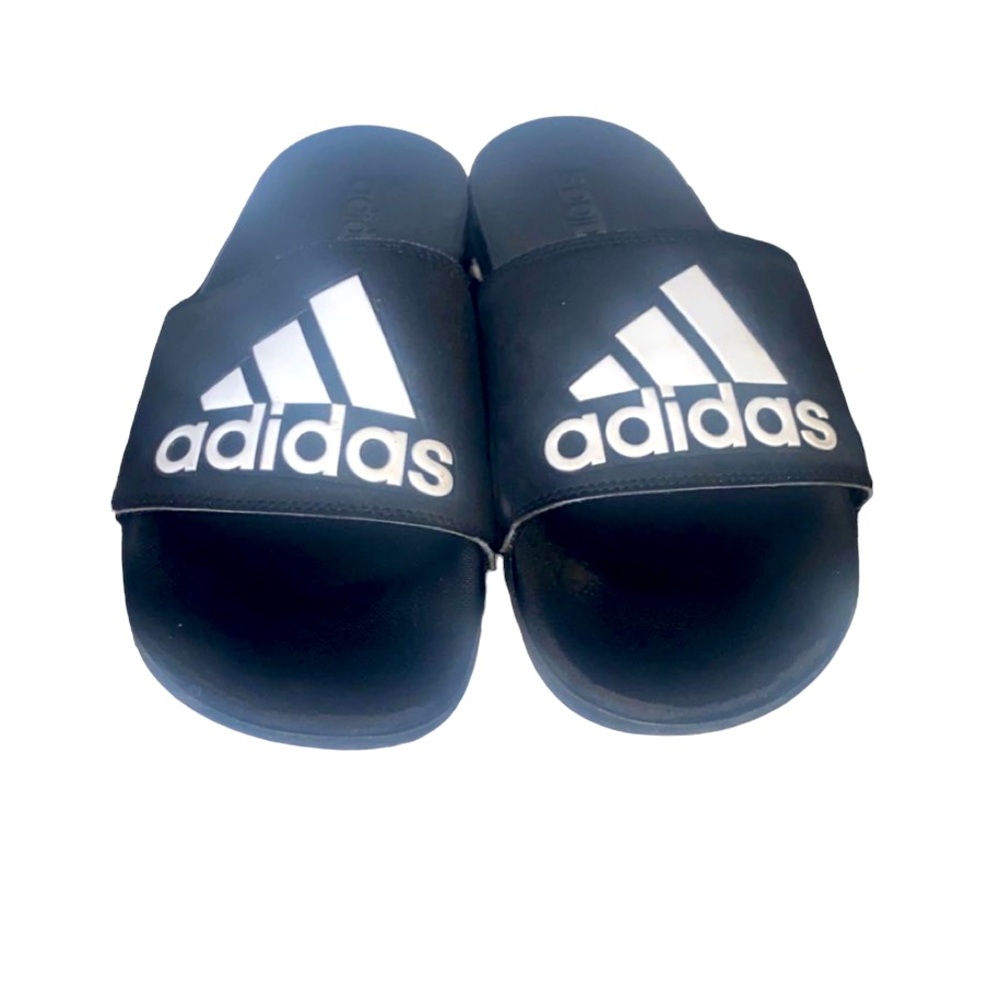 adidas Unisex Adilette Shower Slide Sandal, Black/White/Core Black, 10 US Men